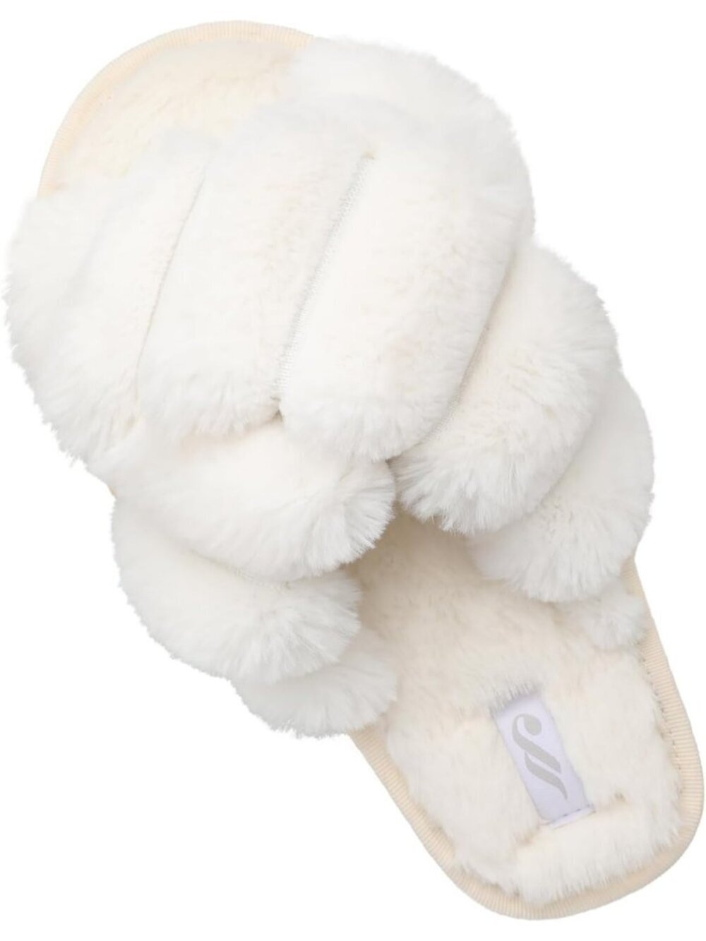 Women's White Fuzzy Fluffy House Cozy Criss Cross Furry Open Toe Slipper Shoes